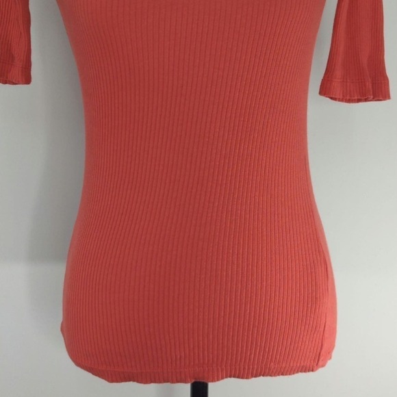 Abercrombie & Fitch Ribbed High Neck Short Sleeves Orange Top - Picture 4 of 8